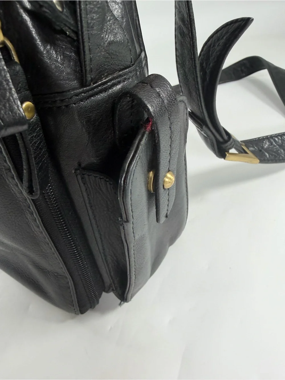 Vintage Great American Leatherworks Black Leather Organizer Shoulder Bag
